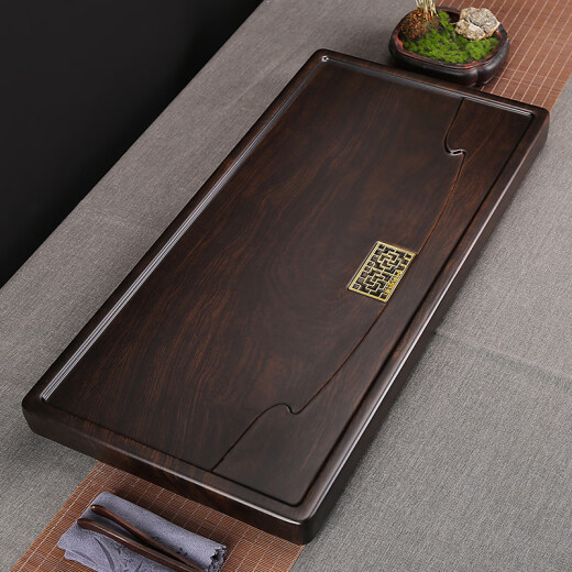 Ebony tea tray solid wood log tea tray home new living room drainage office imitation whole tea table tea tray ebony grain sea view (80*40*5