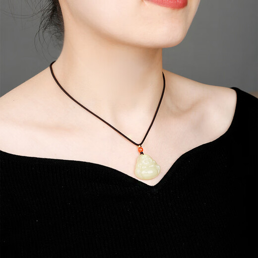 Colorful Yunnan Hotan Jade Buddha Pendant Yellow Mouth Material Jade Buddha Jade Pendant Buddha Maitreya Buddha Necklace for Male and Female Valentine's Day Birthday Gift