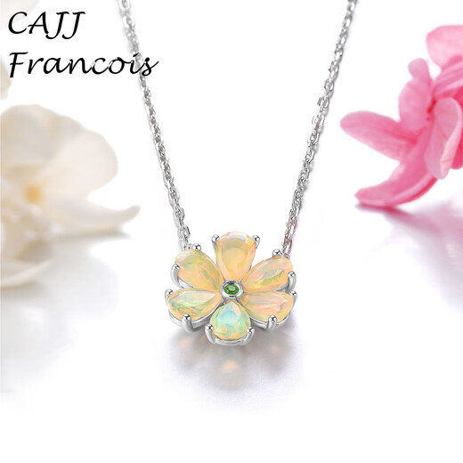 CAJJ Francois 1.4 carat opal stone necklace for women, natural colored gems, jewelry gemstones, 925 silver inlay, opal stone necklace