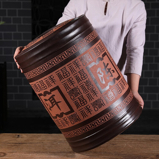 Song of the Pot Yixing Zisha Tea Can Large Tea Storage Can Pu'er Tea Cake Sealed Tea Can Extra Large Tea Bucket Storage Can Bamboo Engraving/Plum, Orchid, Bamboo and Chrysanthemum 23 Cake