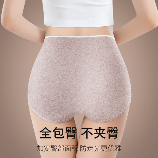 Aimu's new autumn and summer pure cotton underwear for women, full cotton crotch, high waist, tummy control, large size, seamless breathable autumn and winter triangle shorts, 3 pairs of light purple + brown + light brown XL (suitable for 110-130 Jin Jin equals 0.5 kg)