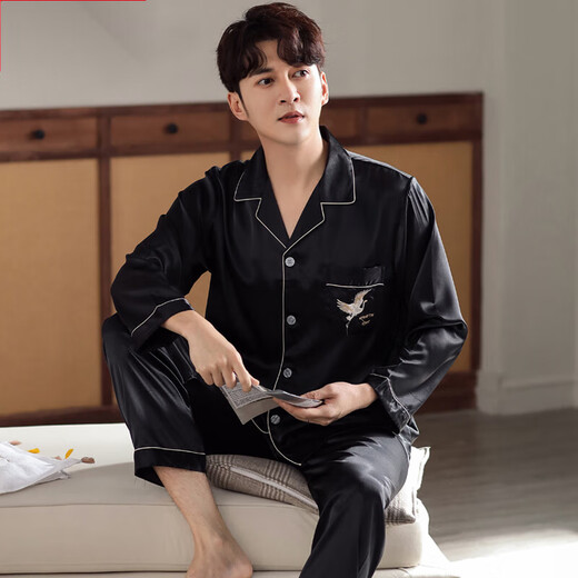 Modal Pyjamas Herren Sommerseice Seide Langsame Hauskleidung Frühling und Herbst Dünne Imitation Seiden Home Kleidung Set MD6624 2xl