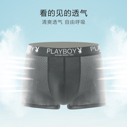 Playboy Men's Underwear Men's Summer Ice Silk 7A Grade Antibacterial Boxer Briefs Mesh Breathable Loose Boxer Briefs 4 Pairs