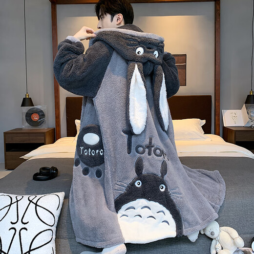 Yougang Pajamas Autumn and Winter Men's Plus Velvet Thickened Coral Velvet Pajamas Winter Men's Teenagers Large Size Home Clothes Set Winter ML105 Shark Pajamas + Pants XL (175cm Recommended Weight 130-155)