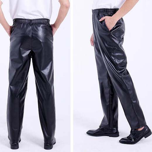 Chengmo Oil Leather Pants PU Work Clothes Leather Pants Men's Windproof Slaughterhouse Loose Leather Anti-splash Waterproof Versatile Cycling Takeout Pants Black Leather Pants (PU Thin Style) 2XL (Recommended 125-160Jin Jin equals 0.5kg)