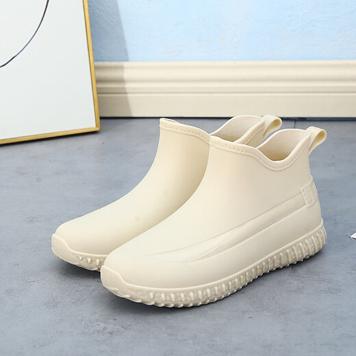 Shurong Rain Boots Water Shoes Wear-resistant Waterproof Rain Shoes Men's Non-Slip Four Seasons Summer Hotel Kitchen Rubber Shoes Plus Velvet Short Tube Fashion Women's White Standard Size No Cotton 37