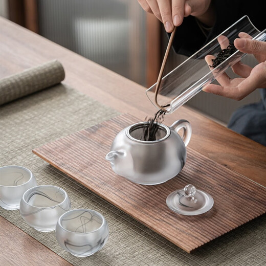 Langting Yafang Chinese high-end gilt silver glazed Kung Fu tea set teapot cover bowl tea sea tea cup home office living room complete tea set gift box ink dyed glazed Kung Fu tea set 15 pieces