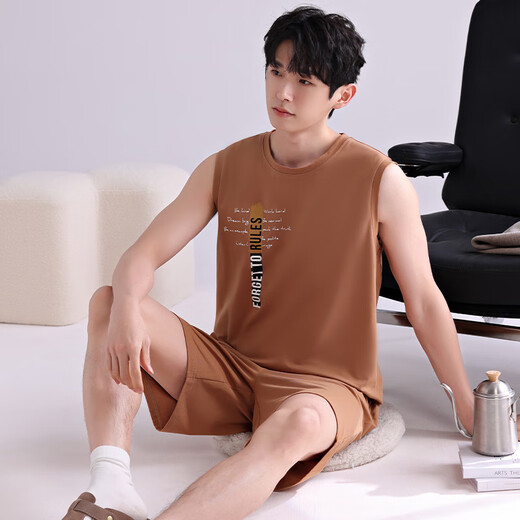 莫代尔睡衣男士夏季薄款纯棉无袖背心短裤套装夏天男款青年可外穿家居服 4867 L