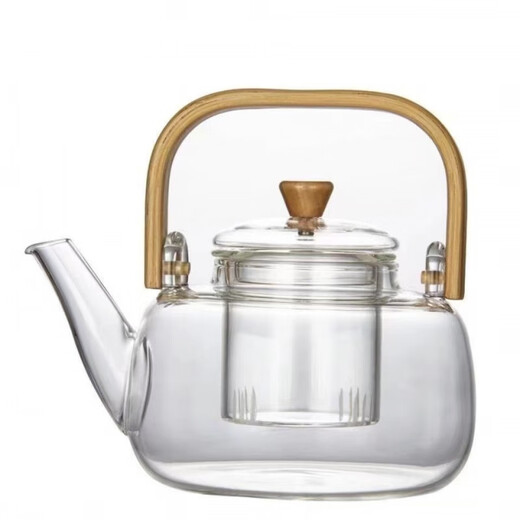Enshousu thickened bamboo handle glass handle kettle electric ceramic stove teapot household high temperature resistant floral teapot tea set set handle kettle lid 1000ml