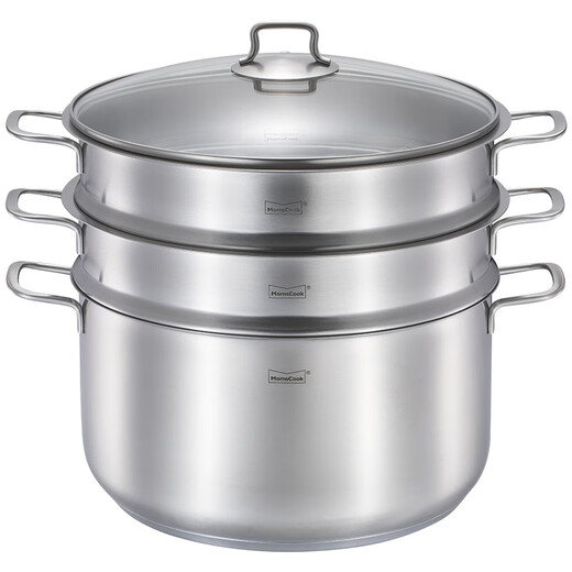 Momscook stainless steel steamer steamer 304 two-layer steamer double bottom thickened gas induction cooker universal soup pot steamer dual-purpose (MT32ST) double-layer steamer 32cm