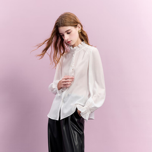 Sancai 2025 winter new style fungus edge stand collar shirt French style shirt for women