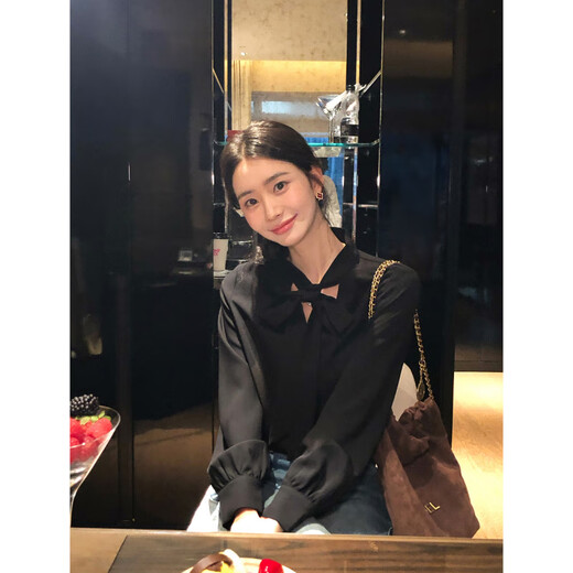 Pusumede Moonlight Flicker Lace-up Bow White Shirt Feminine Commuting Shirt Design Top White M