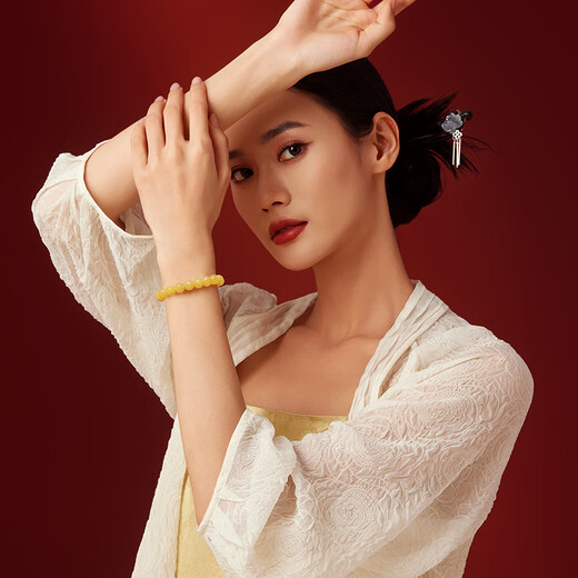 Yueyin Baichuan beeswax bracelet for men and women, chicken oil yellow floating flower beads single circle bracelet with one item and one certificate, about 9mm