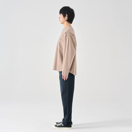 MUJI men's flannel henley collar shirt long-sleeved casual all-match shirt men's t-shirt AC08CC3A light gray brown M(170/92A)