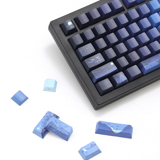 ZH870 White Sketch Mechanical Keyboard Kabel Wireless Bluetooth Customized Boys and Girls Office E-Sports Mahjong Sound Mute Achse Stone Sound ZH870 Black Sea Moon Side Gravur Meteor Achse (Jungen erste Wahl Quick Trigger Game)