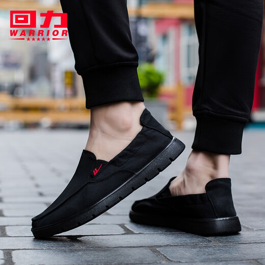 Huili men's shoes canvas shoes men's summer new black old Beijing men's casual shoes soft sole one foot lazy cloth shoes all black 40
