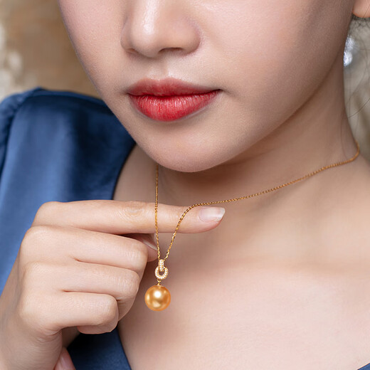 Nanxi Philippine thick gold 18K gold South Sea gold bead pearl pendant single luxurious gold seawater necklace for women S grade/selected flawless thick gold 13-14mm +18K gold Chopard chain