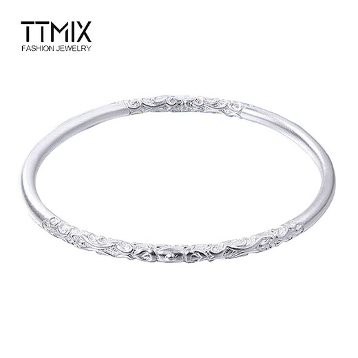 TTMIX glossy gold hoop platinum bracelet closed pt950 women's platinum bracelet curly grass pattern platinum bracelet for girlfriend pt950 60mm 24.65g thick 3.0mm
