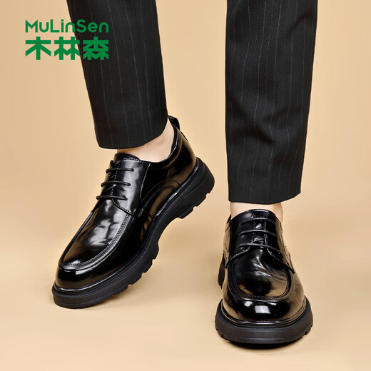 MULINSEN leather shoes men's genuine leather soft-sided formal business casual shoes spring and autumn lace-up round toe soft leather driving shoes for men dad shoes DY-MLS236158 black 40