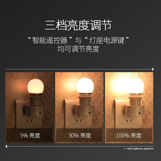 e27智能无线遥控灯头灯座转换器直插式插座带插头开关螺口墙壁灯可变光灯控灯泡灯具卧室床头小夜灯可调光 遥控灯座套装+5w白光灯泡+关注加购送电池 E27螺口