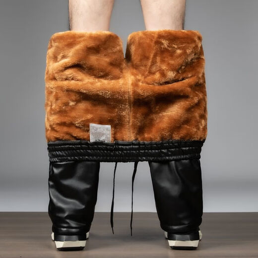 Leather jacket and leather pants suit for men, thickened with velvet, cold and warm, a complete set of work clothes, windproof, oil and waterproof, two-piece set, leather jacket + leather pants (a complete set with thickened velvet), 3XL size (140-150Jin Jin is equal to 0.5kg)