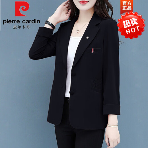 Pierre Cardin blazer women's fashionable and noble 2026 spring and autumn style middle-aged ladies large size mm belly-covering slim commuter top black XL 110-125Jin Jin equals 0.5 kg