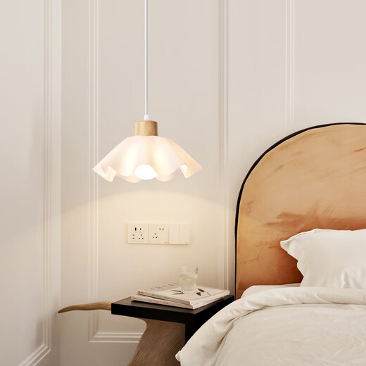 XMSJ餐厅吊灯北欧木艺餐厅灯新款侘寂风卧室床头吊灯花朵灯中山灯具 3880-三头长盘款-27W三色-全光