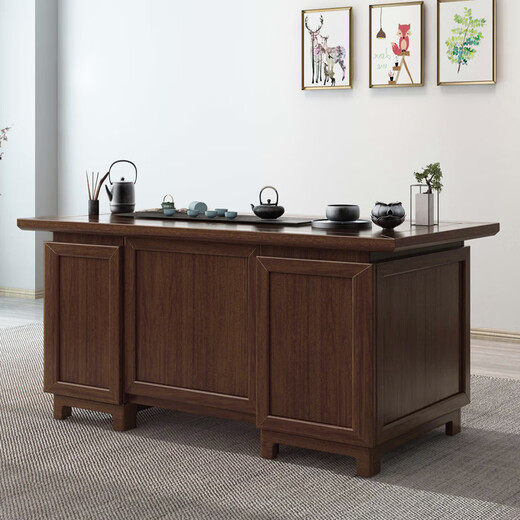 Rulan walnut solid wood boss desk new Chinese style office desk desk combination bedroom computer simple office desk 2.4 meters boss desk