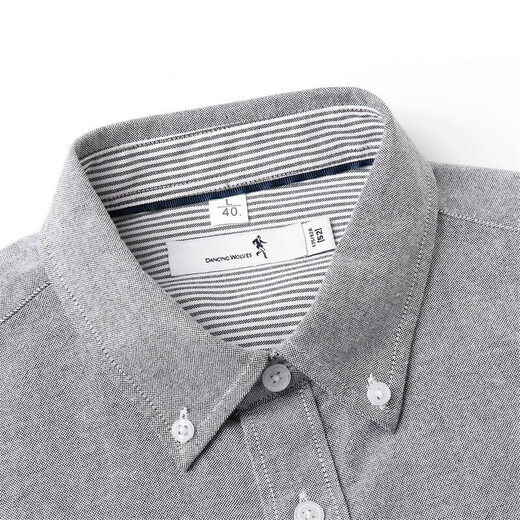 与狼共舞【100%棉】轻商务休闲男士长袖衬衫轻正装 015深灰 170 