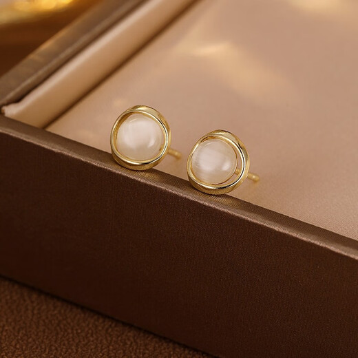 Senqi 999 Pure Silver Earrings Women's Niche Design Light Luxurious High-Grade Synthetic Cat's Eye Earrings Earrings Silver Fashion Accessories E3116 999 Pure Silver Earrings