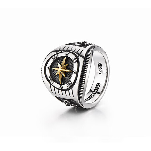 IDEAGEMER original design 925 silver compass ring for men, trendy retro ring, domineering single men's personalized retro ring, other numbers can be ordered for customization - 20 days for pre-sale
