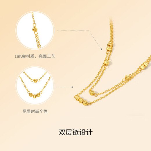 Saturday blessing yellow 18K gold color gold necklace women's small gold bead pendant C0513088 40+5cm birthday gift