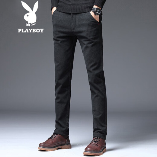 Playboy casual pants men's spring men's Korean fashion business men's small-foot trousers boys' pants straight loose workwear youth winter spring men's trousers 9038 black 31