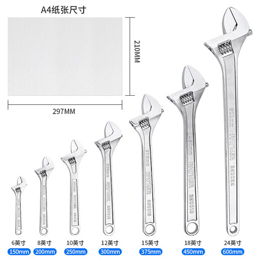 Ruineng adjustable wrench 12-inch live mouth wrench tool multi-functional light handle open mouth spanner RN300104