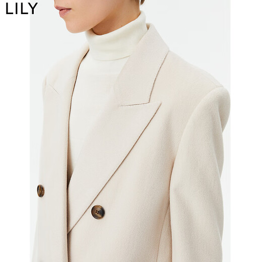 LILY counter selection spring new women's sheep wool commuter style double-breasted casual suit jacket 604 beige M