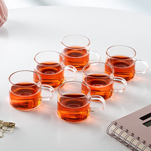 YIHUTEA glass cup heat-resistant small tea cup tea set accessories thickened Kung Fu flower tea cup set home office water cup 6-piece set (100ml)