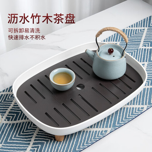 YOUQIN Japanese-style tea tray household light luxury modern small water storage tea set Kung Fu tea set simple dry soaking drain tray square-white coffee Japanese-style tea tray