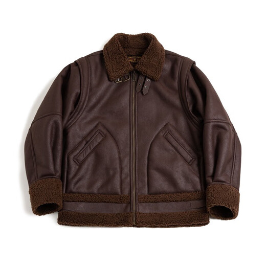 Madden American Retro B3 Bomber Leather Jacket Fur One-piece Plus Velvet Thickened Motorcycle Suede Jacket Men's Winter Brown S