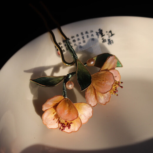 Meng Junchen retro silk velvet flower peony camellia filigree hairpin Hanfu ancient style cheongsam headdress hair accessories style one