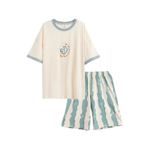 Fenton Couple Pajamas Fan Chengcheng's same style Star's same 5A antibacterial round neck striped home wear set pajamas Hulan-women's M