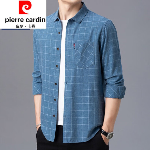 Pier Cardin Pure Cotton High Elastic Langarmed Hemd Herren Frühling und Herbst mittleren Alters und ältere Männerplaid losen, großer Baumwollhemd 6626 Grau [verdickt] Plüsch 185/3xl empfohlen 160-175jin [Jin gleich 0,5 kg]