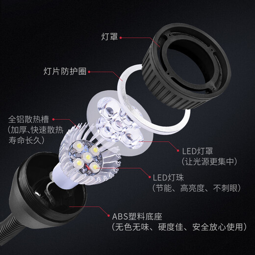 Polyo LED-Werkzeugmaschinen-Arbeitslampe, Beleuchtungslampe, Stanz-Fräsmaschine, Schleifmaschine, Tischlampe, weiche Polröhrenlampe, starker magnetischer Eisensockel, CNC-Werkzeugmaschinenlampe, 24 V, 220 V, 21 Aluminiumlegierung, Lampenkopf + Schalter, magnetisch, fest, 24 oder 36 V, Bemerkungen (9 W)