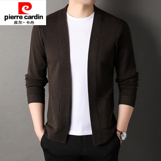 Pierre Cardin high-end wool sweater men's knitted cardigan spring and autumn new solid color fashion versatile casual black sweater jacket black XL 175/ (suitable for weight 140-160)