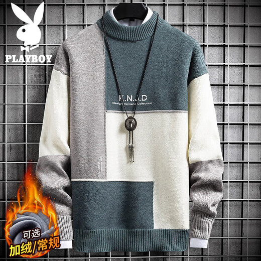 Playboy (PLAYBOY) sweater men's autumn and winter sweater men's coat toe bottoming shirt round neck color matching warm woolen clothes