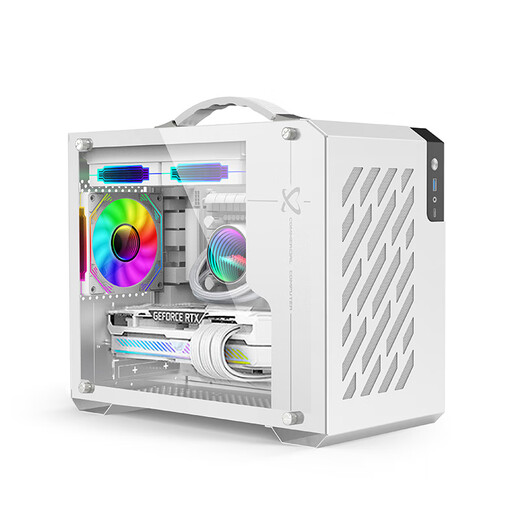动力火车（PowerTrain）未知玩家X200白色MATX机箱玻璃侧透立式桌面便携式手提ITX外壳 Type-C接口 支持240水冷 6风扇位