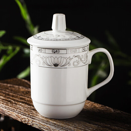 Tao Xianghui tea cup ceramic cup office cup conference cup with lid 10-piece set meeting cup business meeting water cup 350ml