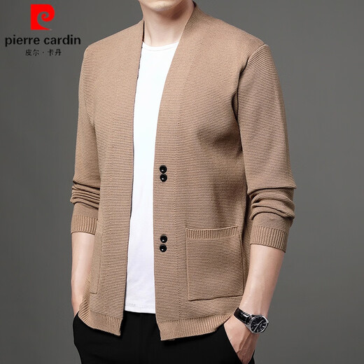 Pierre Cardin Brand Woll gestrickt Strickjacken Herren Frühling und Herbst Neue Stil Herrengeschäft Casual Outerweat Sweater Großgröße Top Herren Kleidung Kamel 8128 175/xl
