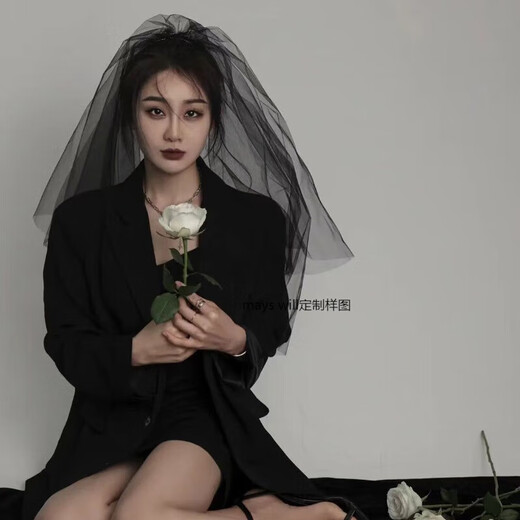 Mays Will retro Halloween black veil mesh organza goth dark party cos writing photo birthday gift lover black double layer nude gauze 40-50 hairpin style