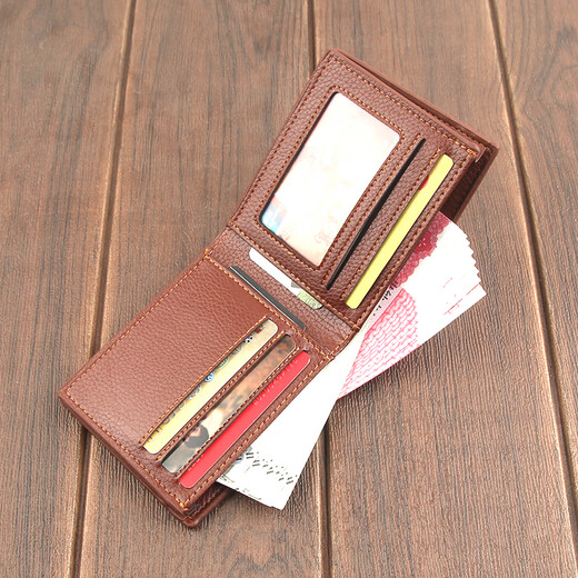 2025 New Wallet Men's Thickened Short Wallet Youth Wallet Soft Leather Large Capacity Soft Leather Inner Zipper Trendy Brown Color
