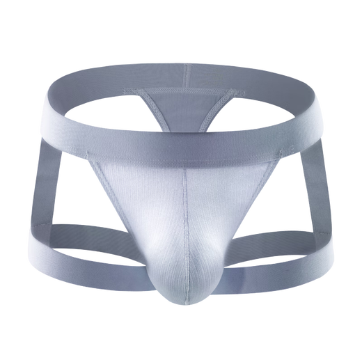 Movik men's underwear, nylon double thong underwear, silky sexy underwear, youth large size thong underwear, hollow T-pants for men, yellow XXL